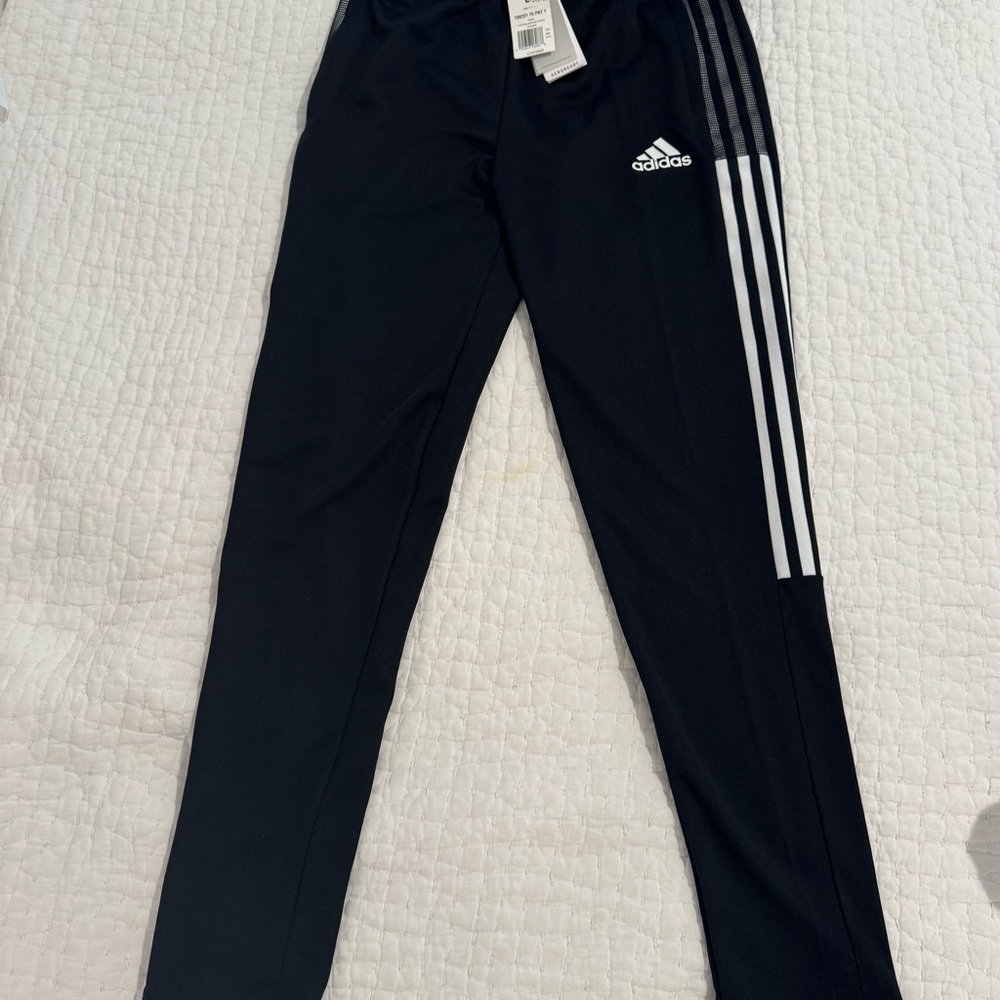 Adidas Kids Black Joggers with White Stripes